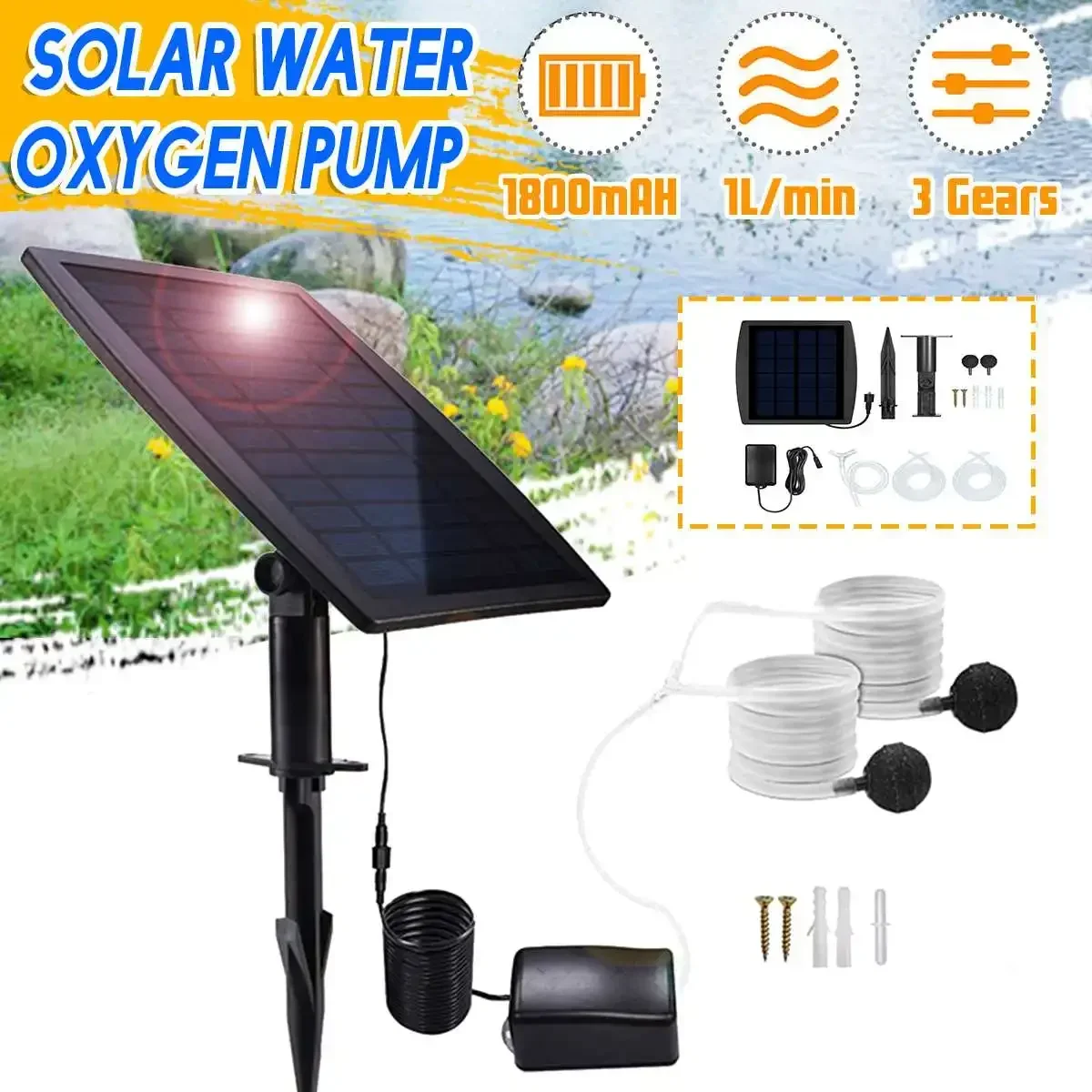 Solar Pond Aerator Oxygen Pump - Solar Powered Oxygenator Oxygen Aerator Fish